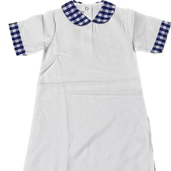 MSC Smocked Blue or Pink gingham day gown 0-6m layette church monogram Easter - Picture 2 of 9